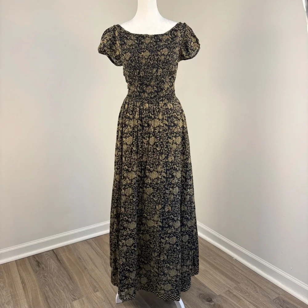 Free People Ultraviolet Maxi Dress Womens Small Floral Smocked Open Back Boho